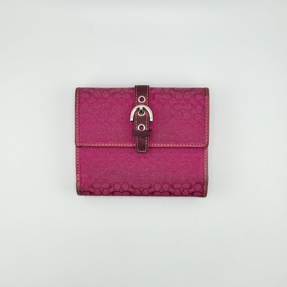 Coach Signature Mini C Canvas Fuchsia Compact Wallet with Silver Hardware - Picture 5 of 13